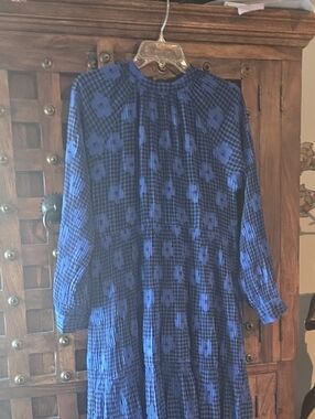 Blue Plaid Floral Midi Dress